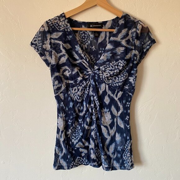 INC Blue Y2K Mesh Pattern Twist Front Top - Picture 1 of 8
